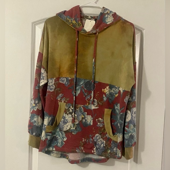NEW! Women’s Boutique “Secret Garden” Rust Body Tie Dye & Floral Print Hoodie M - Picture 7 of 8